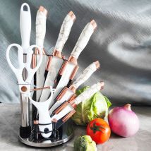 ensemble de couteaux manche en marbre siège rotatif couteau de chef couteau de cuisine couteau neuf pièces ensemble de couteaux