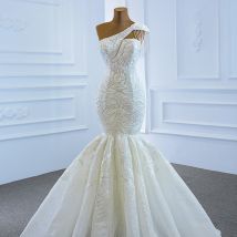 Vêtements pour femmes Robe de mariée en queue de poisson Nouvelle mariée Mariage Une épaule Sortie Fil Slim Tempérament Cérémonie Fil