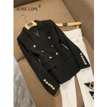 JUIN lèvres 2023 tout-Match poussiéreux rose vert bleu nu noir Blazer veste femmes boutons dorés Double boutonnage Blazer