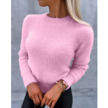 Vêtements pour femmes, hauts à manches longues, à la mode, décontracté, couleur unie, hauts basiques en peluche