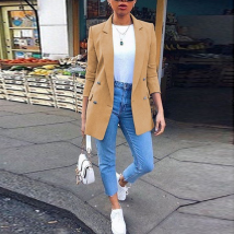 Cardigan à revers à la mode pour femmes, blazer de tempérament mi-long pour femmes