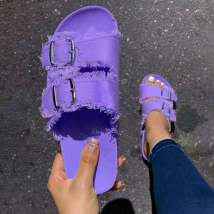 Nouveaux produits décontractés couleur unie toile boucle de ceinture chaussures pour femmes pantoufles sandales