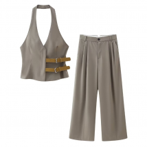 Women's clothing Vest Top with Belt and Halter Collar