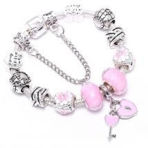 Charm Bracelets Pink Oil Drop Key Beaded Bracelet Hot Selling Jewelry