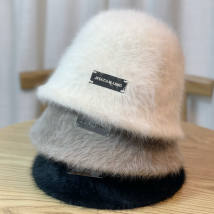2023 Rabbit Hair Fisherman Autumn and Winter Big Headed Plush Bucket Show Face Small White Pot Hat Female
