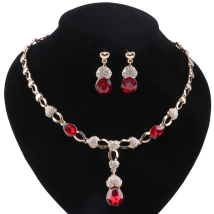 Women Bridal Engagement Crystal Zircon Necklace Earrings Brides Party Costume Jewellery Set