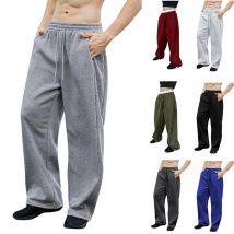 Men's Sweatpants Waist Drawstring Straight Wide Leg Loose Trousers Sports Pants With Pockets