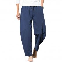 Pantalon sarouel ample en coton et lin pour homme, pantalon confortable à taille élastique avec cordon de serrage, pantalon léger et solide, élégant