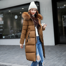 2022 Winter Down Parkas Women J Big Fur Collar Thick Slim Coat Fashion Hooded Cotton Outerwear Long Autumn Female