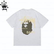 Stussy&Ape Co Branded Design Logo Letter Ape Pattern Printed Casual Loose Cotton Short Sleeved T-shirt For Men And Women