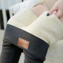 Vêtements pour femmes leggings épais en velours spécial chaton étiquette en cuir marron sherpa pantalon thermique moulant taille haute pour femmes