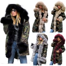 Manteau en coton rembourré chaud slim fit pour femme, manteau camouflage, long col en fourrure, manteau à capuche, nouvelle collection automne et hiver 2022