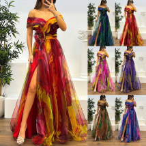 Robe de soirée en maille imprimée pour femme - Robe fluide décontractée et tendance pour événements sociaux
