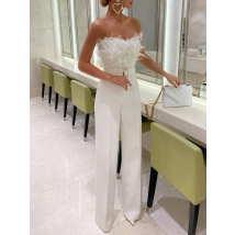 Jumpsuit Women Elegant Long Jumpsuit Strapless Slash Neck Feather Tube Top Sexy Fashion Party Night Evening Jumpsuit 2025 Summer