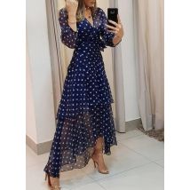 Vêtements pour femmes, robe longue à pois, imprimé irrégulier, col en v, femme