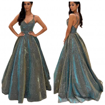Robe de soirée amincissante longue sans bretelles scintillante pour femme