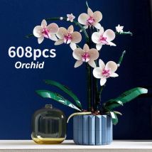 Orchid Phalaenopsis Bouquet Flower Potted Bonsai Ornament Lego Model, Assembled Building Blocks DIY Educational Toys For Children Toy Gift