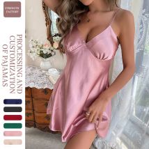 Women's Sleepwears new suspender nightdress sexy backless short skirt summer thin breathable ice silk dress ladies pajamas
