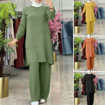 Women's  Clothing solid color two-piece clothing sportswear elegant temperament long-sleeved shirt