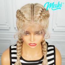Couleur blonde, perruques synthétiques tressées longues avec perruque de tresse de cheveux de bébé pour la fête des femmes, perruques avant de dentelle de tresses torsadées 3X
