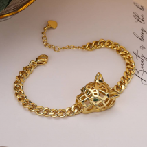 Hip hop leopard bracelet female Instagram niche personality copper plated real gold Cuban chain bracelet