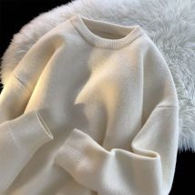 Sweater autumn and round neck thick knit men's trendy brand winter wool warm inner layer base sweater