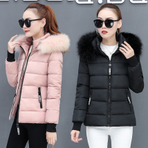 Vetement femme manteau court en coton manteau femme veste en coton coupe cintrée épaissie grand col fourrure petite personne manteau en coton