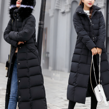Women's Clothing winter new cotton coat for women long over the knee slim thickened coat with large fur collar down cotton jacket