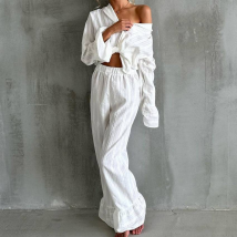 Pyjama deux pièces en pur coton vert pour femme, pantalon ample à manches courtes, vêtements de maison