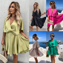 Women's Clothing Spring And Summer New Satin Loose Dress Ins Casual Holiday Dress For Women
