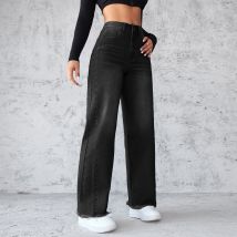Women's Clothing Temperament Non elastic Straight Wide leg Jeans Women