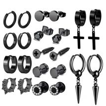 Fashion  Cross Earrings Stainless Steel Earrings Earrings Dumbbell Screws Round Barbell Men's Earrings 11 Pairs