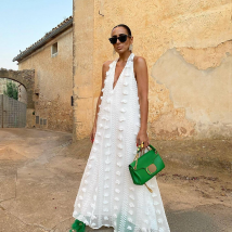 Robe à larges rubans et col en V pour femme