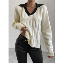 Pull tricoté à fil torsadé pour femme printemps et automne 2024, pull tendance, col en V, chemisier de couleur unie