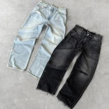 Jean délavé uni, style streetwear décontracté unisexe