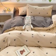Class A INS Xiaozhu Four-Piece Floral Bed Washed Cotton Student Dormitory Quilt Cover Three-Piece Set Fitted Sheet Style