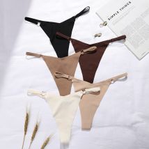 Culotte en soie glacée sans couture à bretelles fines et taille basse pour femme, culotte sexy en T, grande taille, en pur coton, entrejambe