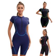 Maillot de bain boxer à manches courtes et fermeture éclair pour femme, sexy, pantalon trois-quarts, combinaison de surf, combinaison de plongée moulante