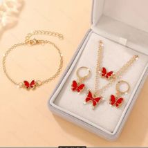 Collier pour enfants créatif perle papillon fille bijoux bracelet fille goutte d'huile accessoires bague boucles d'oreilles