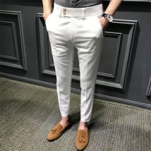 Vêtements pour hommes Pantalons Pantalons de costume slim pour hommes Pantalons décontractés slim à neuf points Pantalons tendance à neuf points