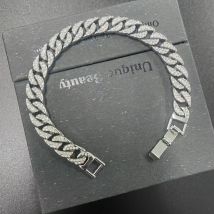 Hip Hop Trendsetter Cuban Chain Diamond Bracelet 10mm Fat Chain Men And Women Hiphop Gold Plated Necklace