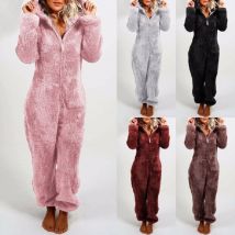 Vêtements pour femmes automne et hiver vêtements pour femmes plus velours épaissi fourrure combinaison maison pyjama à capuche