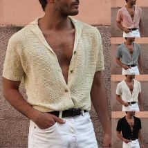Vêtements pour hommes mode cardigan pour hommes haut décontracté à manches courtes à revers cardigan tricoté à simple boutonnage pull pour hommes