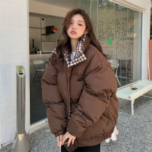 new style checkerboard down cotton coat for women, loose BF style stand collar short cotton coat, cotton jacket, thickened bread coat