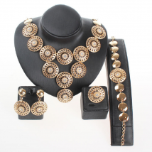 Ensembles de bijoux de dubaï pour femmes, anneau, lien, pendentif rond, collier, boucles d'oreilles, Bracelet, cadeau de fête de mariage
