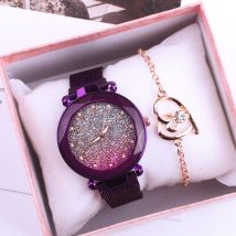 'Magnetic Strap Ladies' Digital Silver Pink Two Piece Gift Set Women's Watch