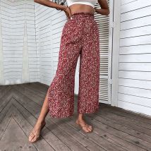 Women's pants Human cotton high waist split open wide leg pants