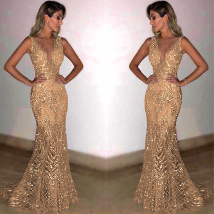 Sexy Sequin V Neck Gold Party Evening Dresses Ball Gown Women Prom Bridesmaid Dress Elegant Ladies Banquet Dress Vestidos
