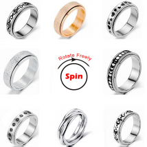 Bague d'anxiété rotative en acier inoxydable pour femme, anneau anti-stress en forme d'étoile et de lune, 2022