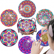 Lot de 6 sous-verres à peinture diamant avec support, motif décoratif, sous-verres à diamant, bricolage, artisanat, décoration de la maison, cadeau